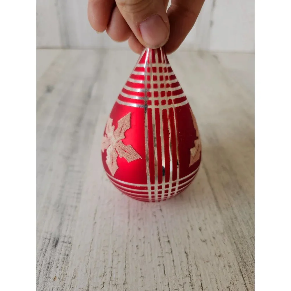 Vintage shiny brite radko red poinsettia teardrop Mercury glass ornament Maximus